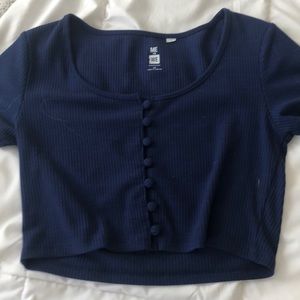 Blue button up crop top